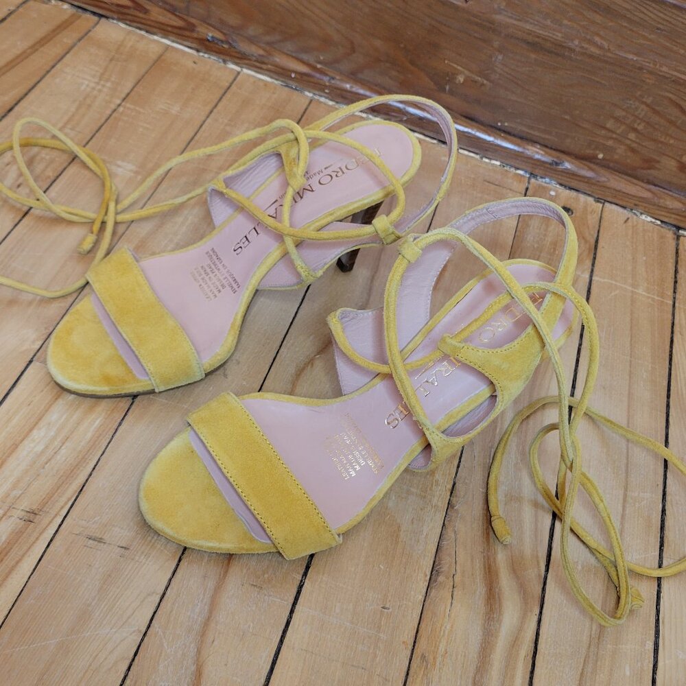 Pedro Miralles Yellow Suede Lace-Up Sandals Size 38 EU Made in Spain - Picture 2 of 14